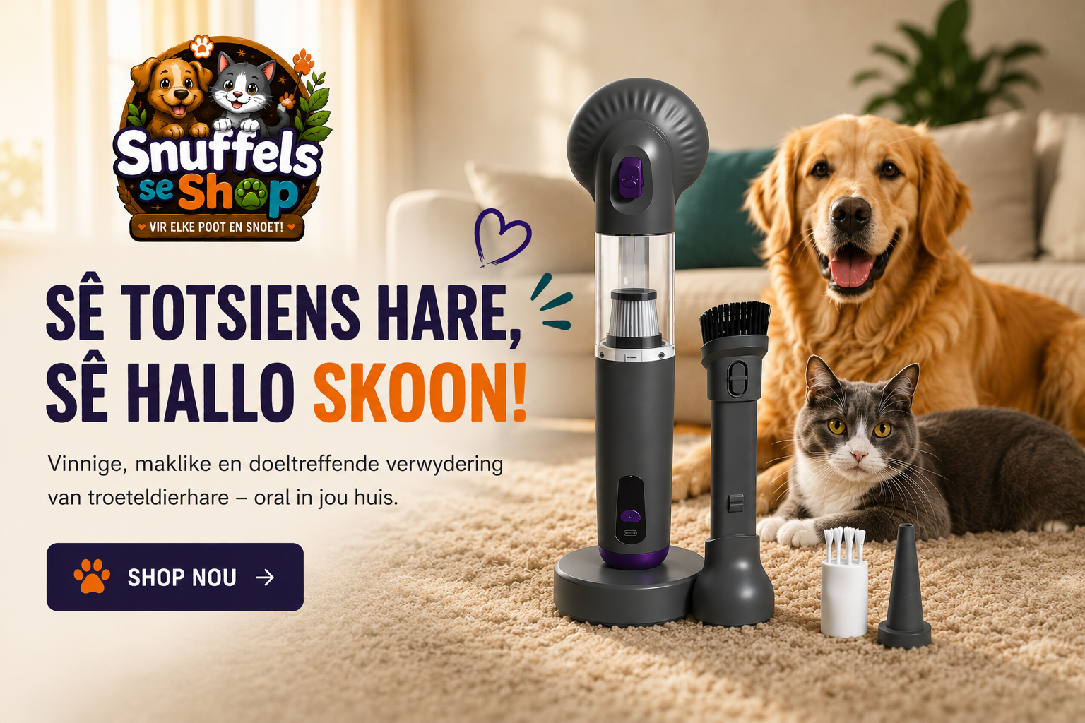 2-in-1 Troeteldier Versorgingstuier & Onthaar Borsel – Koordlose Troeteldier Haarverwyderaar