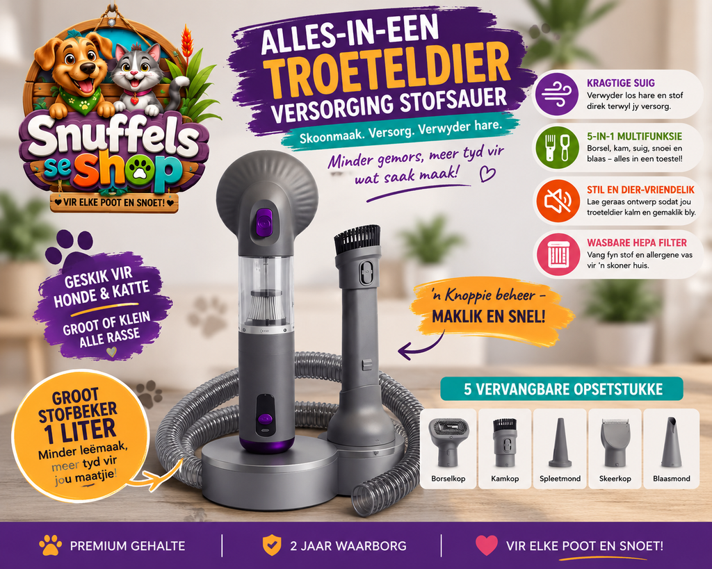 2-in-1 Troeteldier Versorgingstuier & Onthaar Borsel – Koordlose Troeteldier Haarverwyderaar