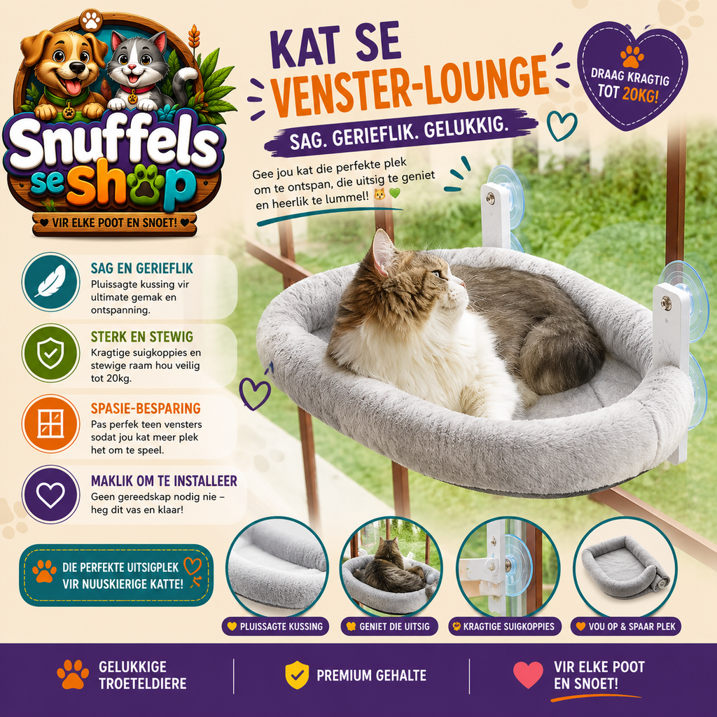 Venster Katbed | Opvoubare Kat-Lounge | Snuffels se Shop