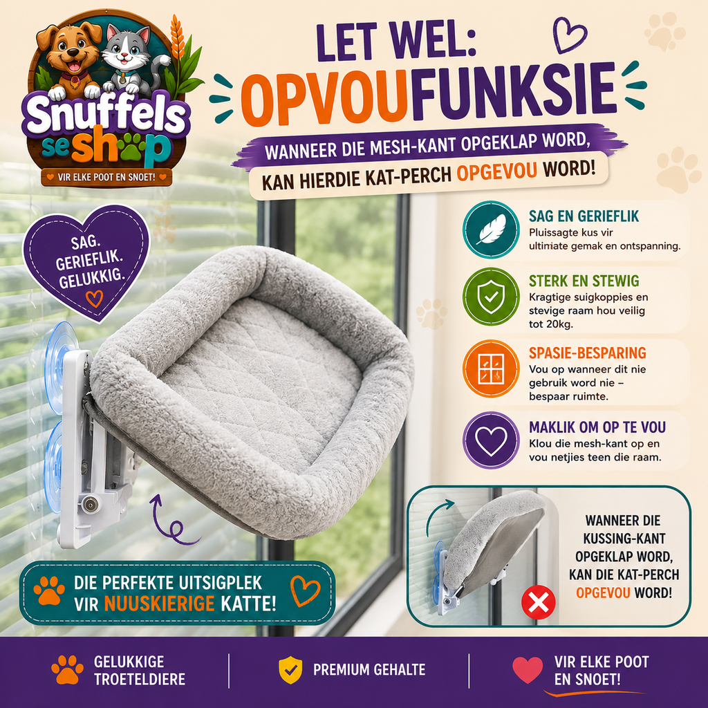Venster Katbed | Opvoubare Kat-Lounge | Snuffels se Shop